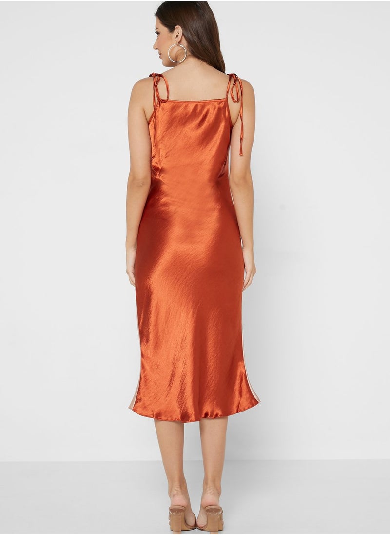TOPSHOP Tie Shoulder V-Neck Knitted Dress  - Image 4