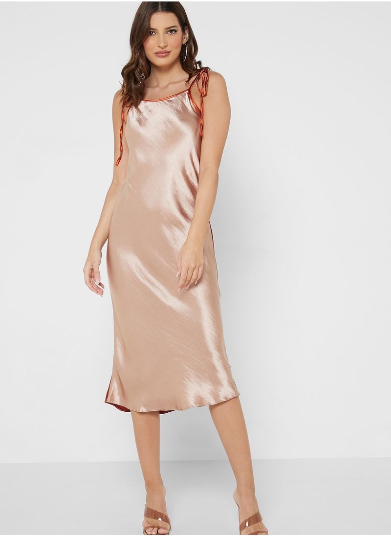 TOPSHOP Tie Shoulder V-Neck Knitted Dress  - Image 2