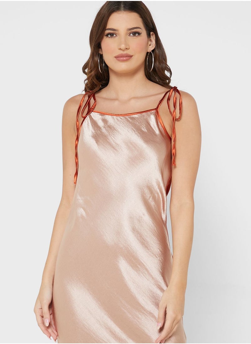 TOPSHOP Tie Shoulder V-Neck Knitted Dress  - Image 5