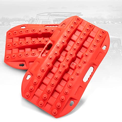 BUNKER INDUST Off Road Traction Boads, 2 Pcs Short Recovery Track Traction Mats for 4WD Mud, Sand, Snow Ramps-Red Tire Traction Tool (Without Strap) - Image 1