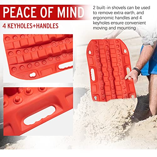 BUNKER INDUST Off Road Traction Boads, 2 Pcs Short Recovery Track Traction Mats for 4WD Mud, Sand, Snow Ramps-Red Tire Traction Tool (Without Strap) - Image 5