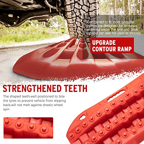 BUNKER INDUST Off Road Traction Boads, 2 Pcs Short Recovery Track Traction Mats for 4WD Mud, Sand, Snow Ramps-Red Tire Traction Tool (Without Strap) - Image 4