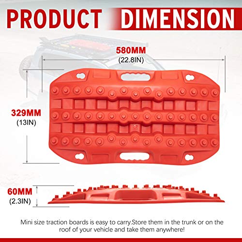 BUNKER INDUST Off Road Traction Boads, 2 Pcs Short Recovery Track Traction Mats for 4WD Mud, Sand, Snow Ramps-Red Tire Traction Tool (Without Strap) - Image 2
