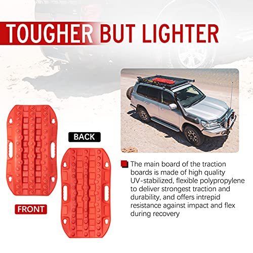 BUNKER INDUST Off Road Traction Boads, 2 Pcs Short Recovery Track Traction Mats for 4WD Mud, Sand, Snow Ramps-Red Tire Traction Tool (Without Strap) - Image 3