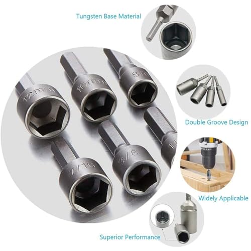 Zurato 14 Piece Power Nut Driver Drill Bit Socket Wrench Tool Set | 35K Carbon Steel 1/4 Inch Hex Shank Nut Driver Bits | Rustproof Wrench Adapter Kit for Drill Machine (14 Piece, Pck of 1) - Image 4
