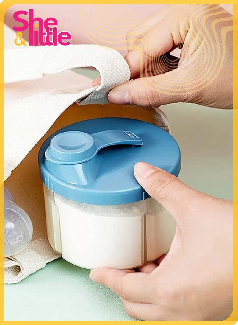 She&Little 2 Pcs Baby Formula Dispenser, Portable Milk Powder Containers, 4-Compartment Large Capacity, Stackable Milk Storage Box for Travel (200ml, Blue & Pink) - Image 1