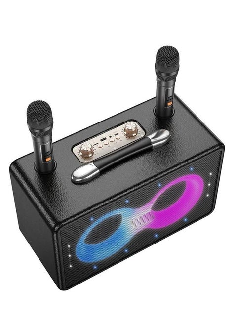 Portable Bluetooth Speaker with 60W Peak Output | Dual 15W Full-Range Drivers & 5W Tweeter | Dual Wireless Microphones | RGB Strobe Lights | Dual 3000mAh Battery | USB-C Fast Charging | 6H Music / 8H Mic Use | Bluetooth/TF/USB/AUX Support | Echo & Reverb Control | Ideal for Parties, Karaoke & Outdoor Use