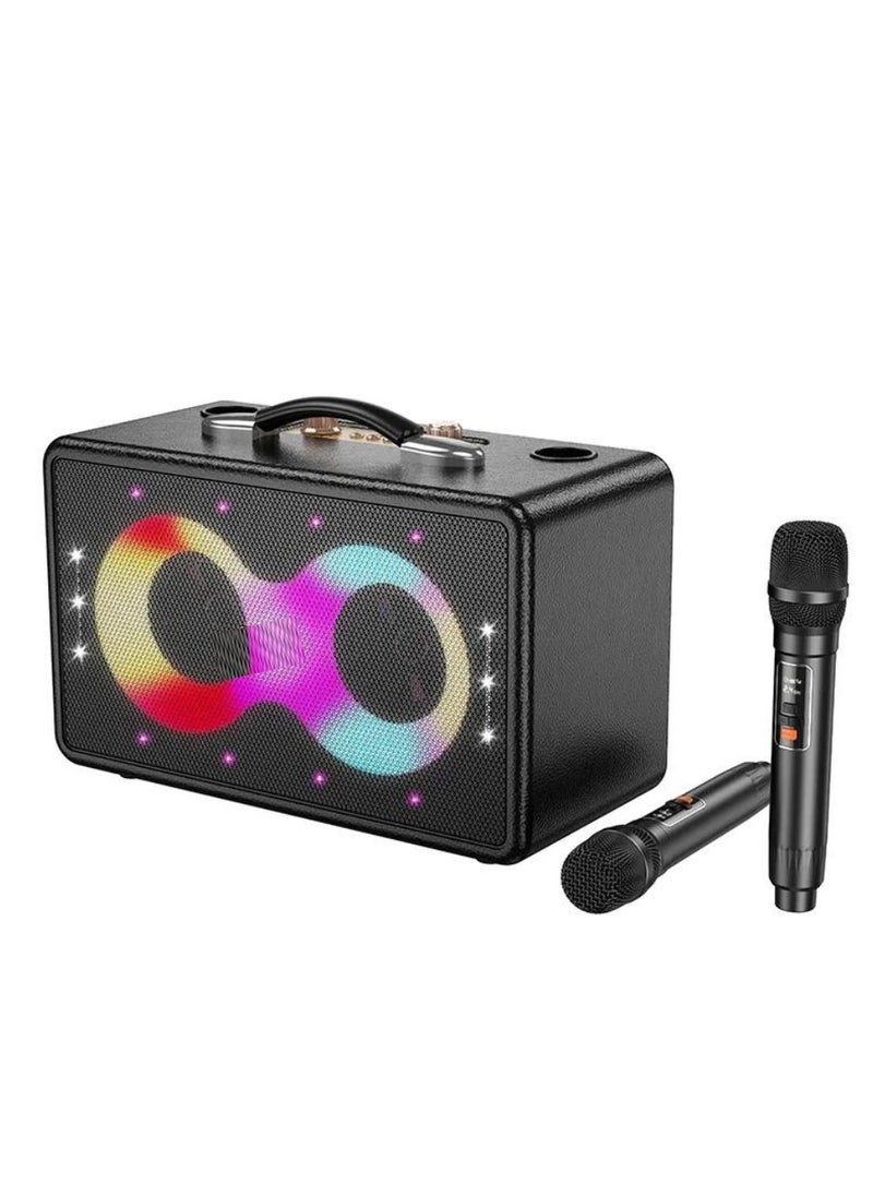 JAJEEK - Portable Bluetooth Speaker with 60W Peak Output | Dual 15W Full-Range Drivers & 5W Tweeter | Dual Wireless Microphones | RGB Strobe Lights | Dual 3000mAh Battery | USB-C Fast Charging | 6H Music / 8H Mic Use | Bluetooth/TF/USB/AUX Support | Echo & Reverb Control | Ideal for Parties, Karaoke & Outdoor Use - Image 1