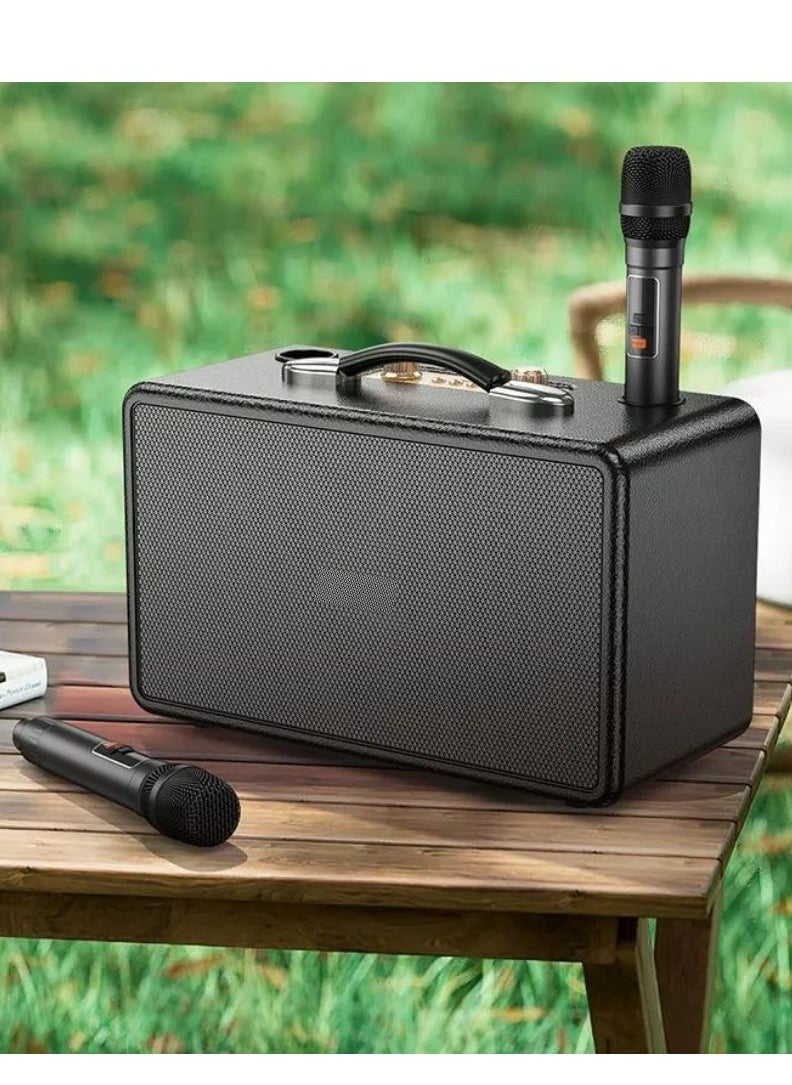 JAJEEK - Portable Bluetooth Speaker with 60W Peak Output | Dual 15W Full-Range Drivers & 5W Tweeter | Dual Wireless Microphones | RGB Strobe Lights | Dual 3000mAh Battery | USB-C Fast Charging | 6H Music / 8H Mic Use | Bluetooth/TF/USB/AUX Support | Echo & Reverb Control | Ideal for Parties, Karaoke & Outdoor Use - Image 1