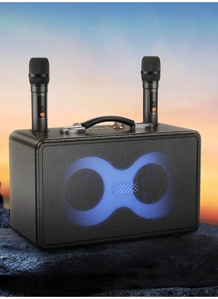 JAJEEK - Portable Bluetooth Speaker with 60W Peak Output | Dual 15W Full-Range Drivers & 5W Tweeter | Dual Wireless Microphones | RGB Strobe Lights | Dual 3000mAh Battery | USB-C Fast Charging | 6H Music / 8H Mic Use | Bluetooth/TF/USB/AUX Support | Echo & Reverb Control | Ideal for Parties, Karaoke & Outdoor Use - Image 1