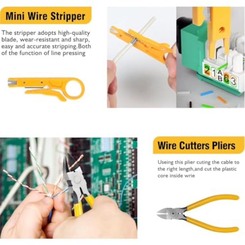 RJ45 Crimp Tool Kit, Ethernet Pass Through Crimper, Network Cat5 Cat6 Cat7 Crimping Tool Repair Kit Includes Cable Tester, Mini Stripper, Blades, 10Pcs Connectors - Image 4