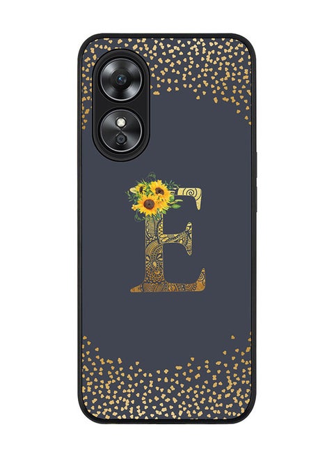 Rugged Black edge case for Oppo A97 Slim fit Soft Case Flexible Rubber Edges Anti Drop TPU Gel Thin Cover - Custom Monogram Initial Letter Floral Pattern Alphabet - E (Grey )