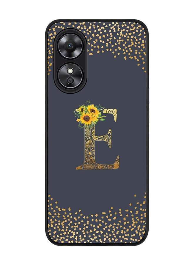 Rugged Black edge case for Oppo A97 Slim fit Soft Case Flexible Rubber Edges Anti Drop TPU Gel Thin Cover - Custom Monogram Initial Letter Floral Pattern Alphabet - E (Grey )