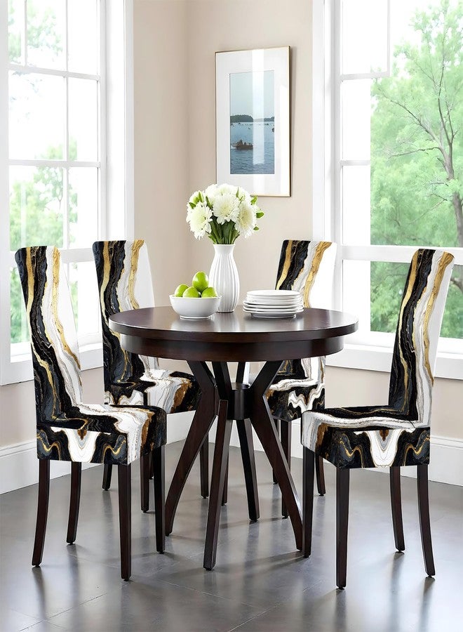 ANNA QUEEN Gold and Black Marble Chair Covers for Dining Room Kitchen Set of 4 - Elegant Stretch Washable Slipcovers for Dining Chairs, Modern Home Decor - Image 4