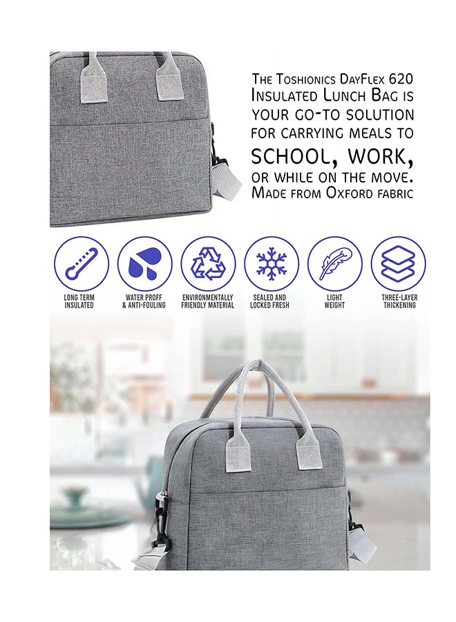 توشيونيكس حقيبة غداء معزولة للمكتب، المدرسة، العمل والسفر – حقيبة طعام حرارية من قماش أوكسفورد مع مقبض وحزام 110 سم – صندوق طعام بسحاب وجيب أمامي – مدمجة، قابلة لإعادة الاستخدام وخفيفة الوزن – الحجم 24×13×20 سم – السعة 6.2 لتر - Image 2