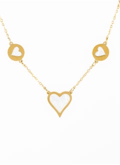 Stainless Steel Golden Necklace with Clamshell Hearts Pendants