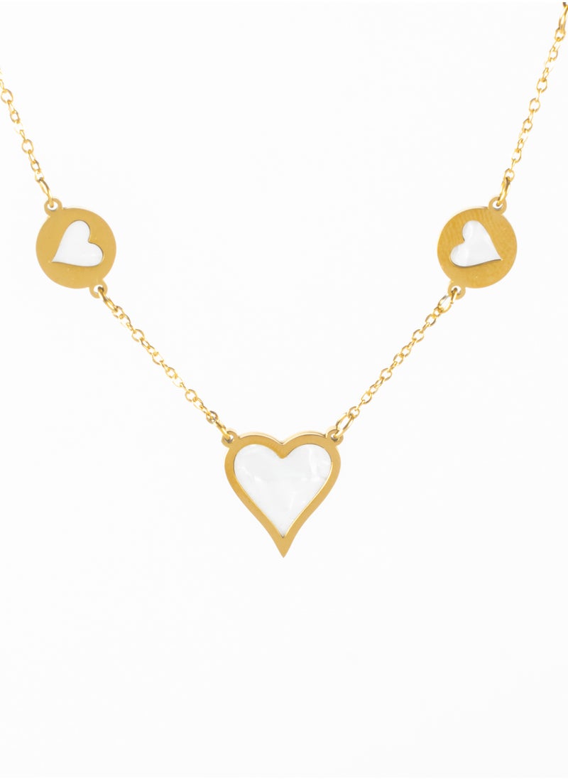 The Black Pearl Accessories - Stainless Steel Golden Necklace with Clamshell Hearts Pendants - Image 1