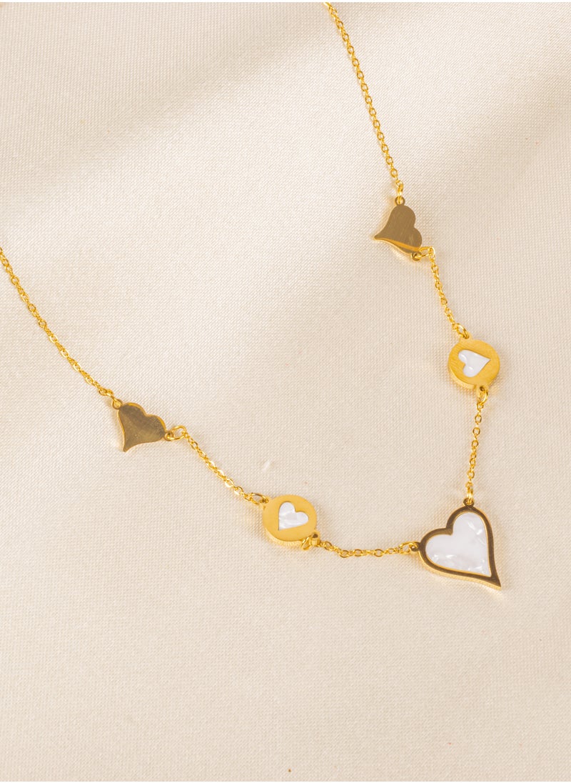 The Black Pearl Accessories - Stainless Steel Golden Necklace with Clamshell Hearts Pendants - Image 1