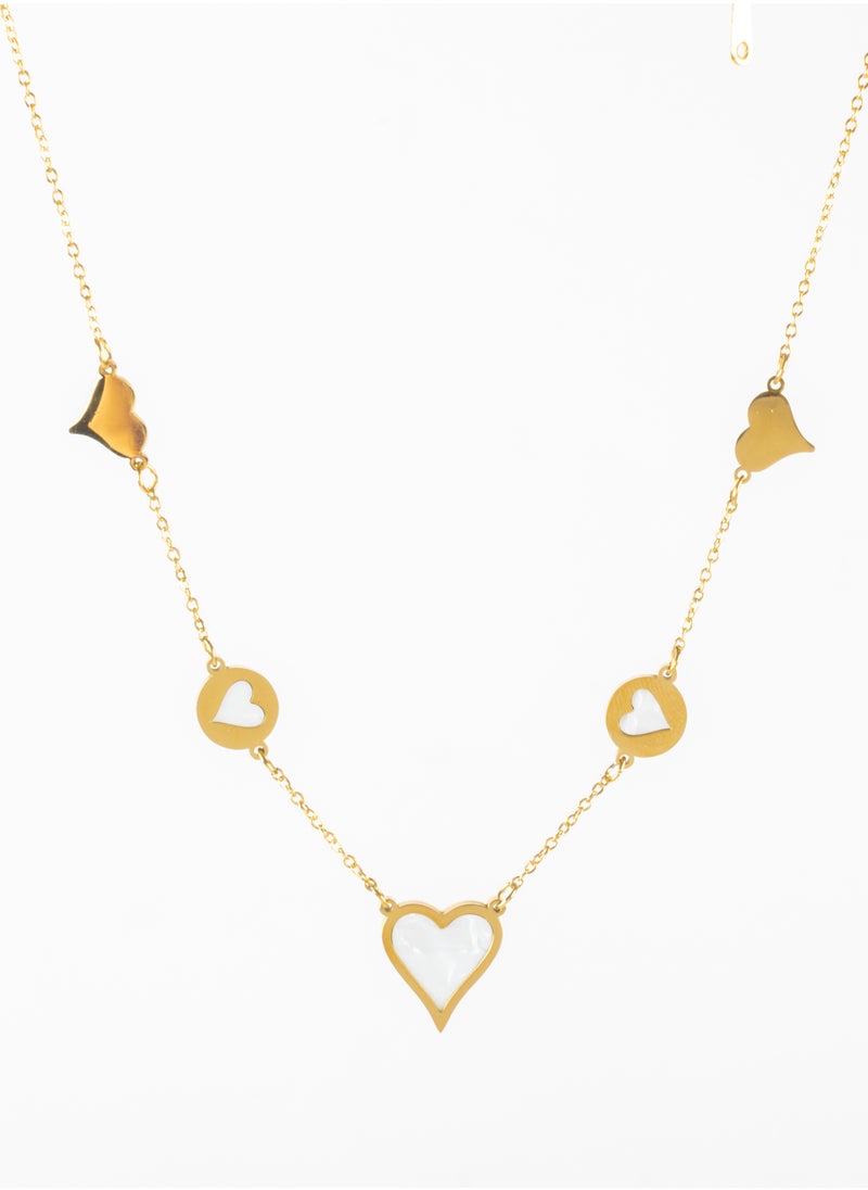 The Black Pearl Accessories - Stainless Steel Golden Necklace with Clamshell Hearts Pendants - Image 1