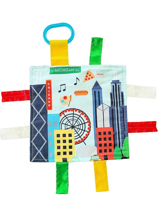 The Learning Lovey Chicago Baby Toy Crinkle & Teething Tag Square for Tummy Time Strollers 8x8 inch  - Image 1