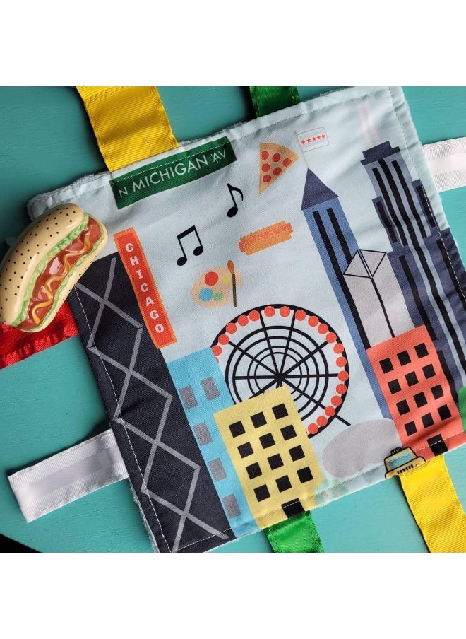 The Learning Lovey Chicago Baby Toy Crinkle & Teething Tag Square for Tummy Time Strollers 8x8 inch  - Image 5