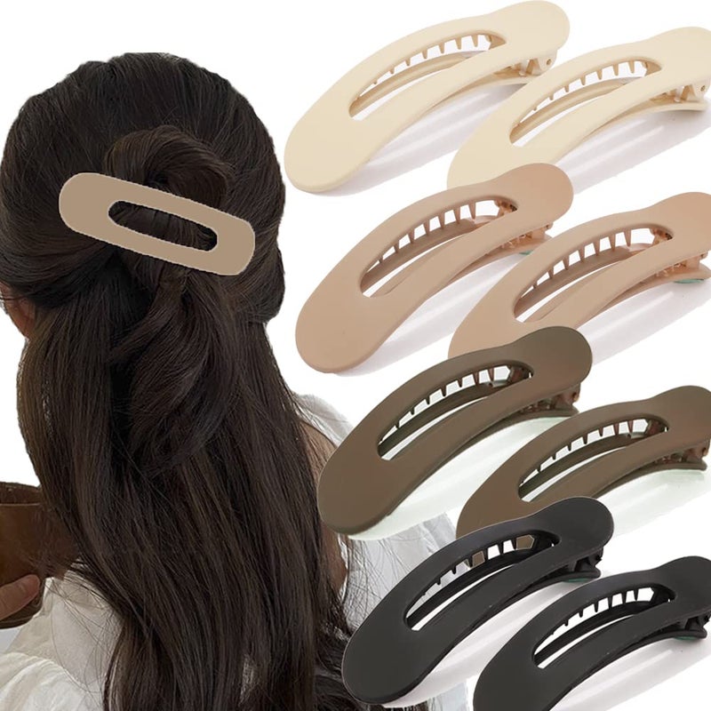 Ahoney Large Alligator Duck-Billed Hair Clips, Ahoney 8 Pack Thick Flat Slide Matte Hair Barrettes and Styling Accessories for Women (Neutral) - Image 1