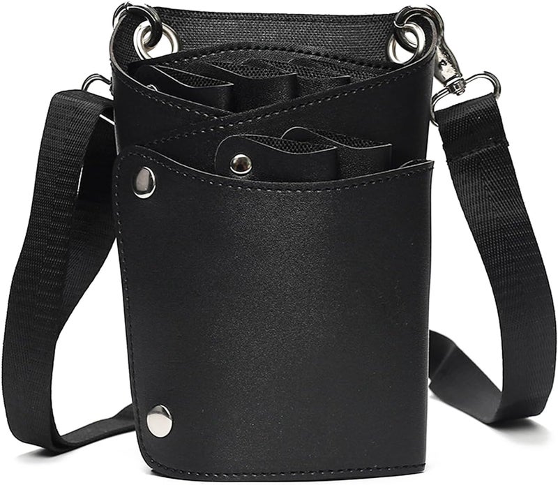 aolaso Scissor Bag faux Leather Salon Barber Hairdressing Hairdresser Scissor Pouch Holster Hair Stylist Tools Bag with Waist Shoulder Belt for Comb Clip Shear