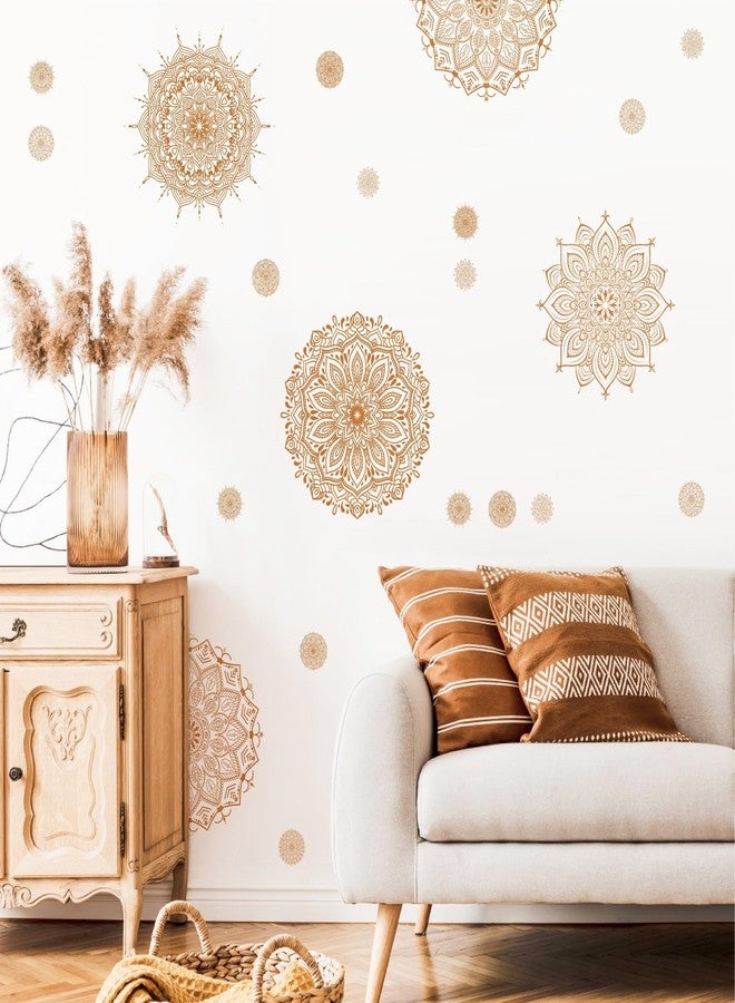 Kazova's Brown Mandala Wall Decals Lotus Flower Yoga & Heart Chakra Stickers Boho Lotus Decor & Headboard Sticker Removable Wall Art Sticker for Bedroom Living Room Decor - Image 1