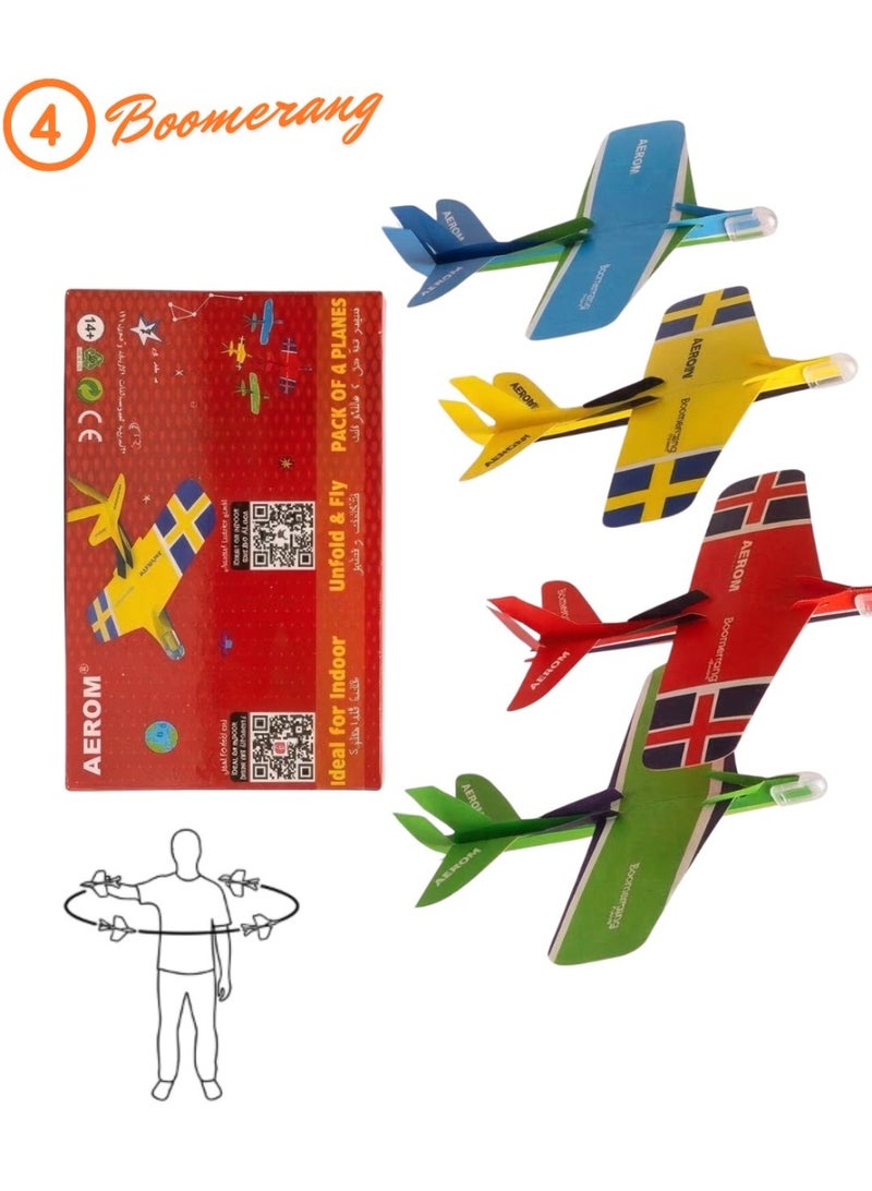 ايروم AEROM Paper Craft Boomerang Plane  O4 Pcs – High-Performance DIY Flying Gliders for Indoor & Outdoor Fun – Easy Unfold & Fly STEM Toy for Kids Ages 3+ - Image 1