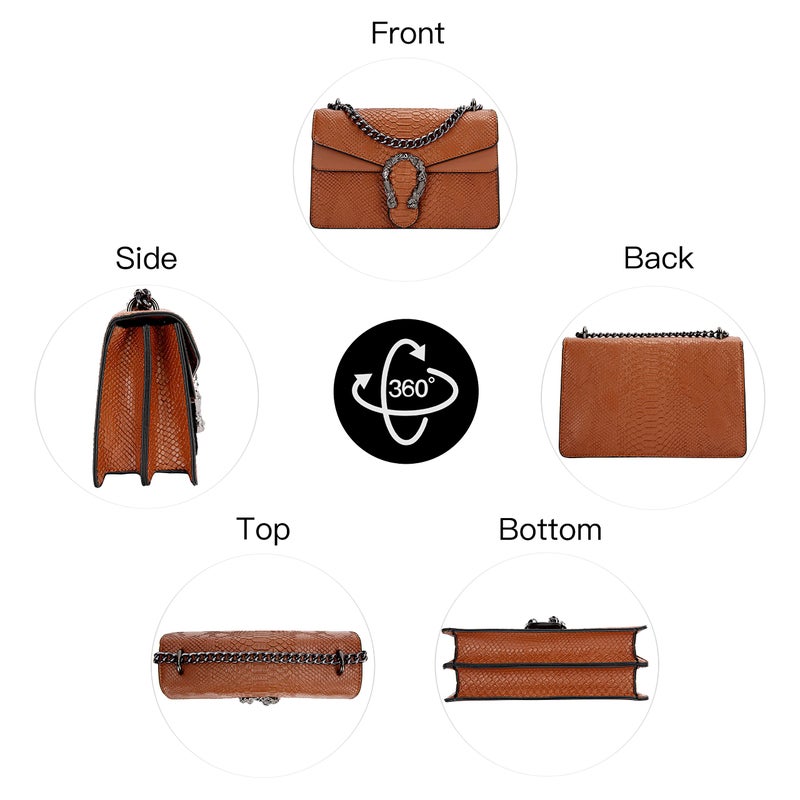 DEEPMEOW Leather Shoulder Bag Chain Purse for Women - Fashion Crossbody Bags Vintage Snake Print Underarm Bag Square Satchel Clutch Handbagï¼ˆBrownï¼‰ - Image 4