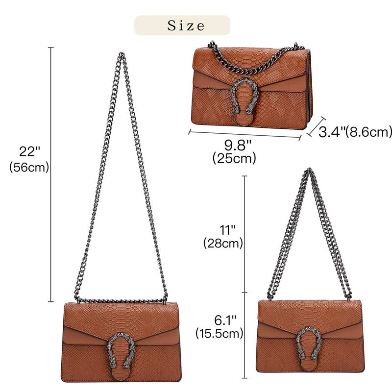 DEEPMEOW Leather Shoulder Bag Chain Purse for Women - Fashion Crossbody Bags Vintage Snake Print Underarm Bag Square Satchel Clutch Handbagï¼ˆBrownï¼‰ - Image 3