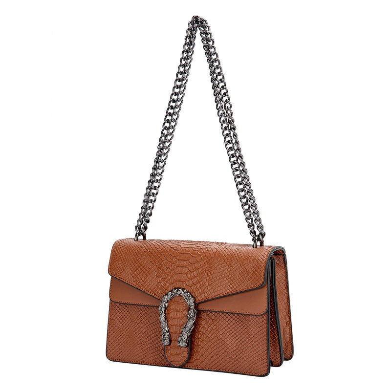 DEEPMEOW Leather Shoulder Bag Chain Purse for Women - Fashion Crossbody Bags Vintage Snake Print Underarm Bag Square Satchel Clutch Handbagï¼ˆBrownï¼‰ - Image 1