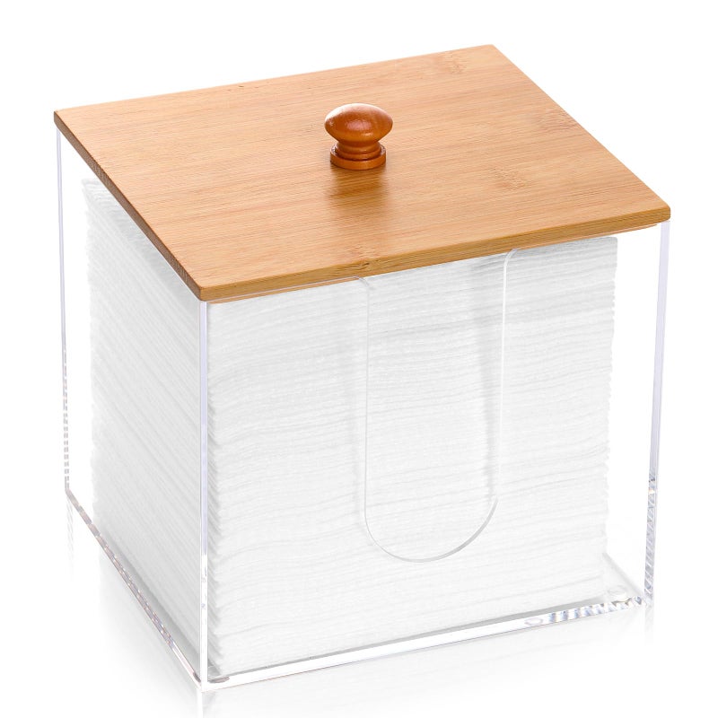 DLUGOPIS Clean Skin Club XL Acrylic Face Towel Container with Bamboo Lid Dryer Sheet Holder for Bathroom Laundry Room