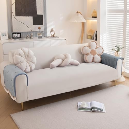 HOKIPO Premium Dutch Velvet Sofa Cover Mat with Frill for 1/2/3 Seater and L Shape Sofa. Make Your Own Sofa Cover Set, Mat Length 90(D) x 60(L) cm, Gentle Cream (AR-5733-CRM) - Image 1