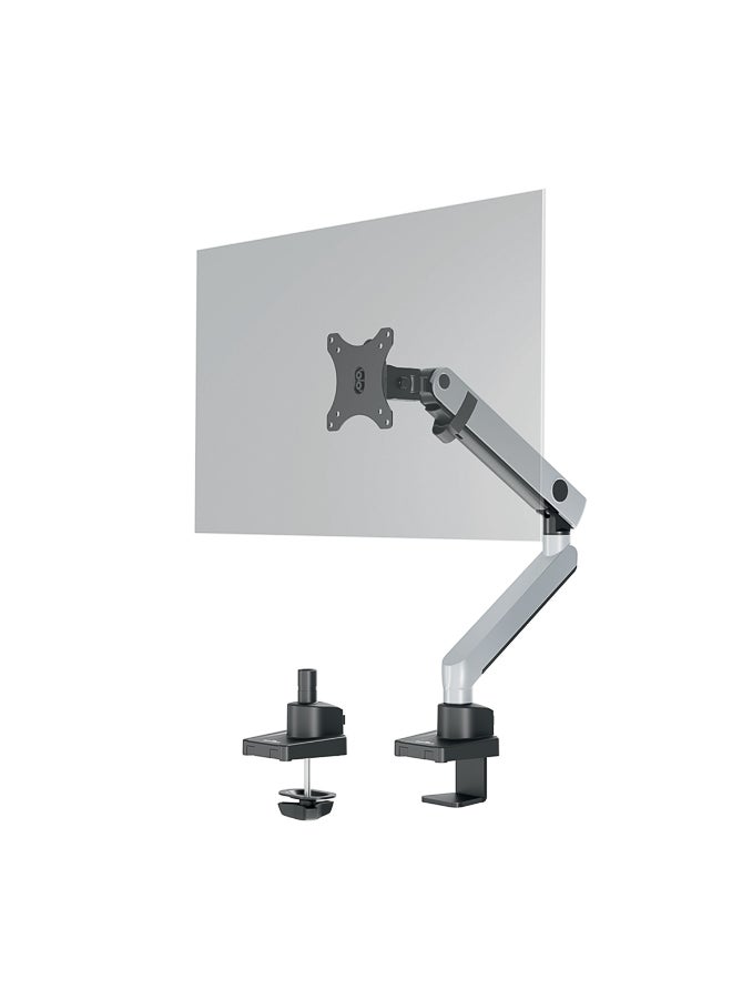 Durable Single Monitor Desk Mount for up to 34" Displays, Steel, Silver | Heavy-Duty Height Adjustable Single Monitor Arm, VESA Desk/Grommet Mount, Silver - Image 1