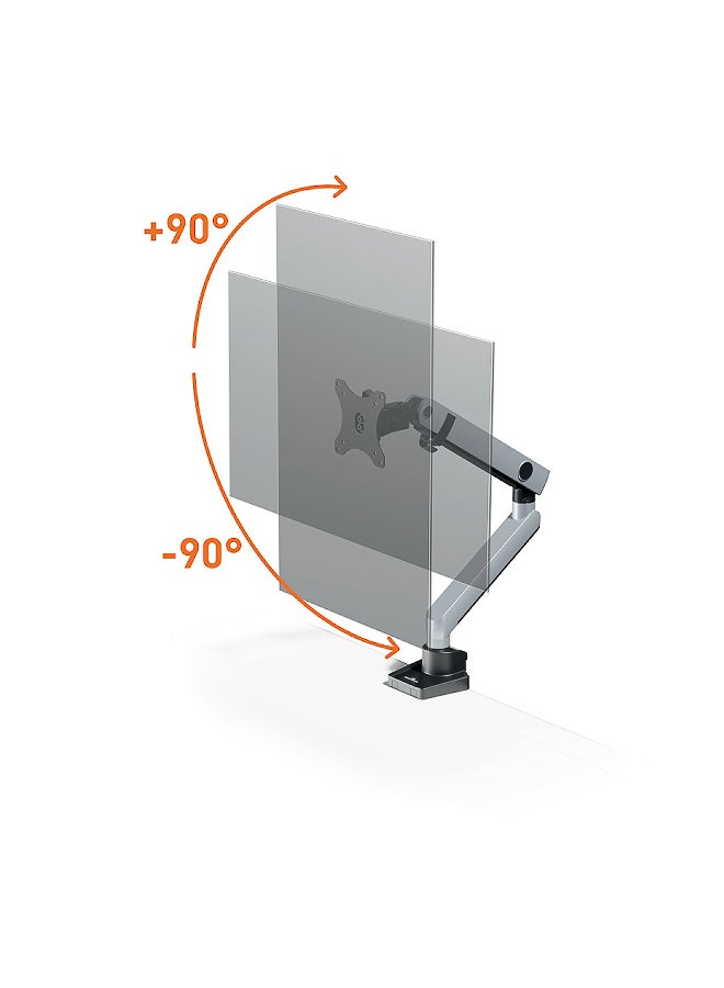 Durable Single Monitor Desk Mount for up to 34" Displays, Steel, Silver | Heavy-Duty Height Adjustable Single Monitor Arm, VESA Desk/Grommet Mount, Silver - Image 2