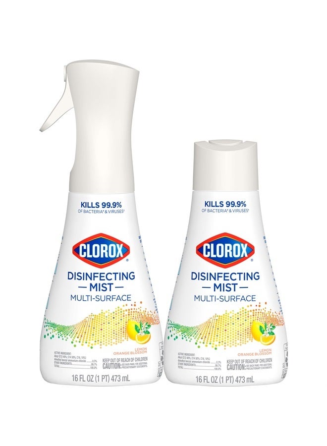 Clorox Disinfecting Mist, Multisurface Cleaner, Lemon and Orange Blossom, Sanitizing Spray & Refill, 16 Ounces(Pack of 2) - Image 1