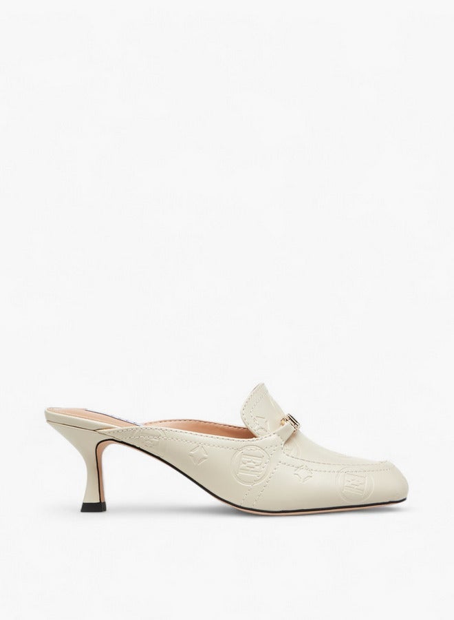 ELLE Monogram Embossed Mules with Kitten Heels - Image 1