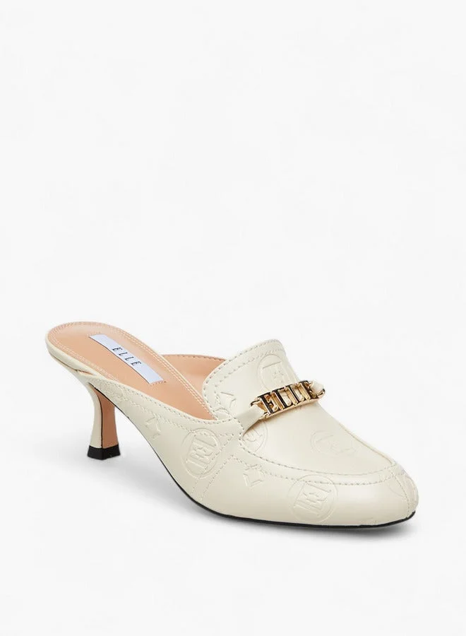 ELLE Monogram Embossed Mules with Kitten Heels