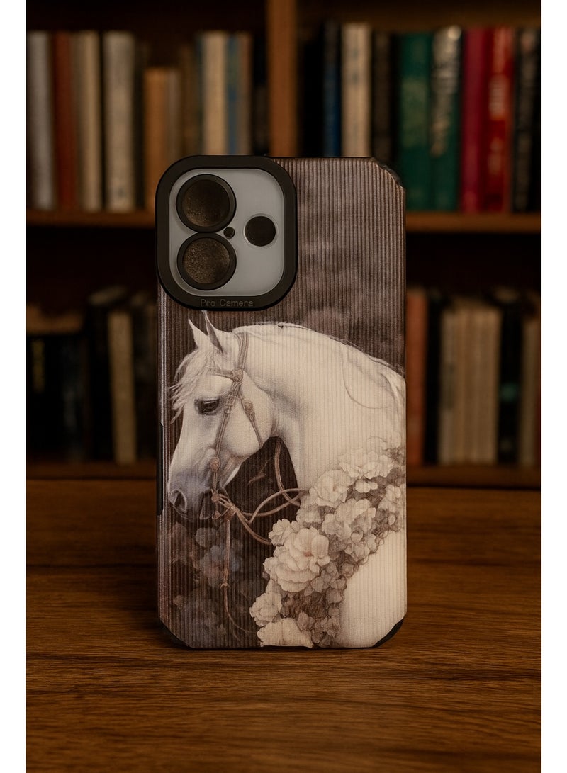 جراب ايفون 16 بتصميم حصان أبيض أنيق مزين بالورود – جراب فاخر يوفر حماية متينة للهاتف مع إطلالة فنية مميزة - Image 3
