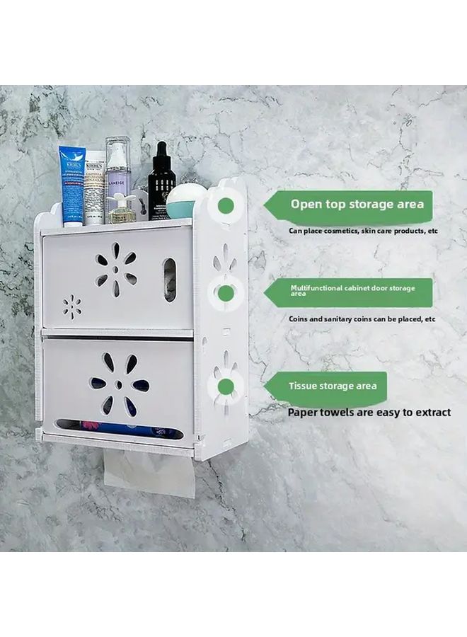 حامل ورق التواليت المعلق على الحائط "القط المحظوظ" ذو الطبقة المزدوجة، رف تخزين الحمام بدون حفر - Image 3