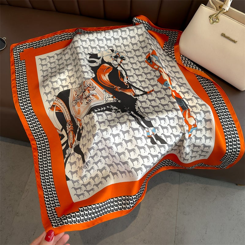 Spring and Summer Cartoon Cute Silk Scarf Small Square Silk 70cm Scarf Women's Korean Style Cat Hair Belt Decorative Headscarf  - Image 4