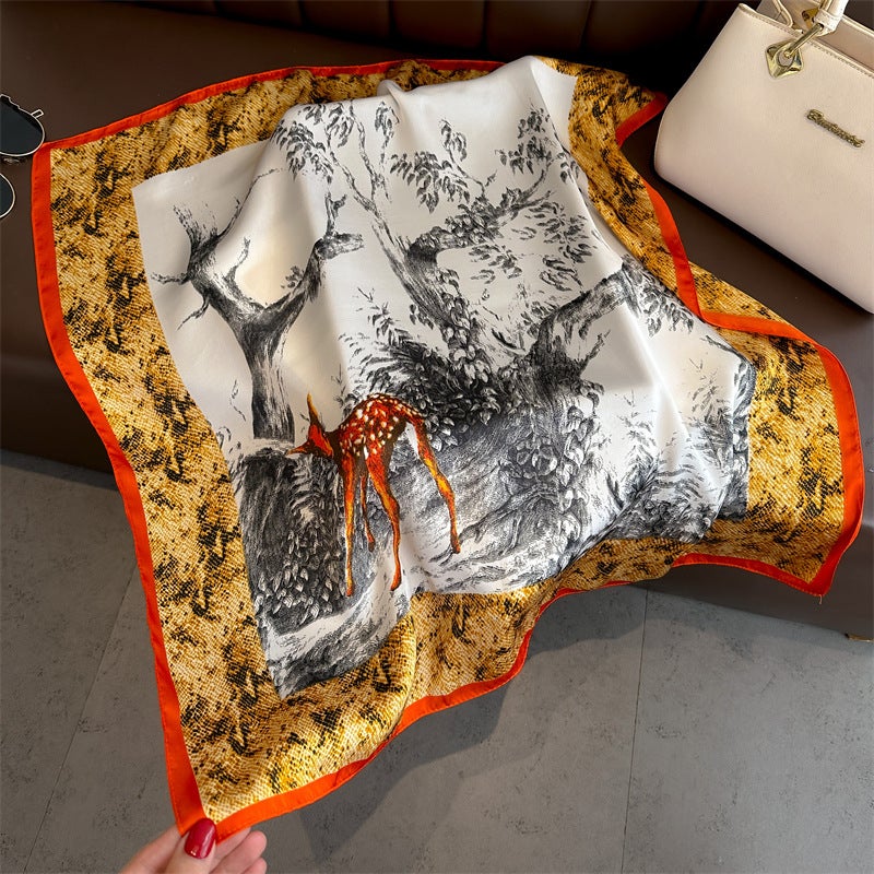 Spring and Summer Cartoon Cute Silk Scarf Small Square Silk 70cm Scarf Women's Korean Style Cat Hair Belt Decorative Headscarf  - Image 3