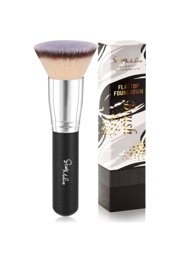 start makers - Flat Top Kabuki Foundation Brush, Makeup Brushes Foundation Brush for Liquid Makeup Blending Mineral Cream Powder Buffing Stippling Flawless Face Brush (Black) - Image 1