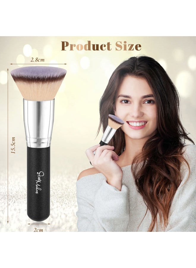 start makers - Flat Top Kabuki Foundation Brush, Makeup Brushes Foundation Brush for Liquid Makeup Blending Mineral Cream Powder Buffing Stippling Flawless Face Brush (Black) - Image 1
