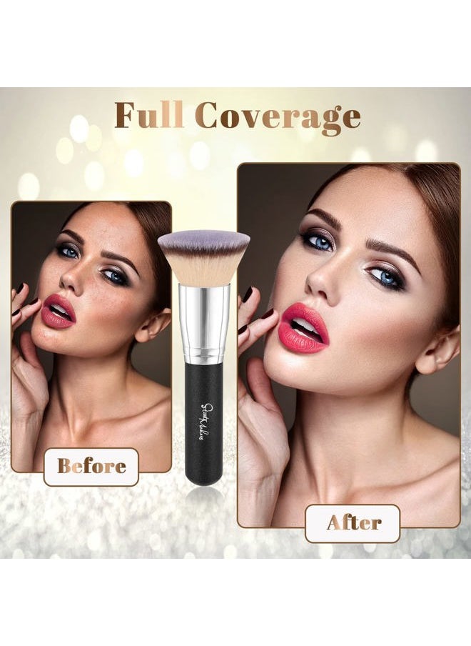 start makers - Flat Top Kabuki Foundation Brush, Makeup Brushes Foundation Brush for Liquid Makeup Blending Mineral Cream Powder Buffing Stippling Flawless Face Brush (Black) - Image 1