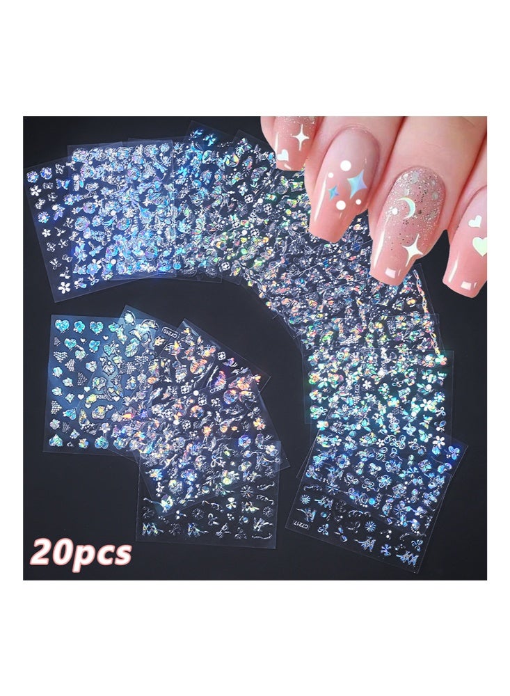 rocooart 20 Sheets Nail Art Stickers-3D Embossed Aurora Seashell Starfish Nail Art Stickers Decals Self-Adhesive 5D Ocean Theme Nail Supplies Nail Art Design Decoration Accessories - Image 1