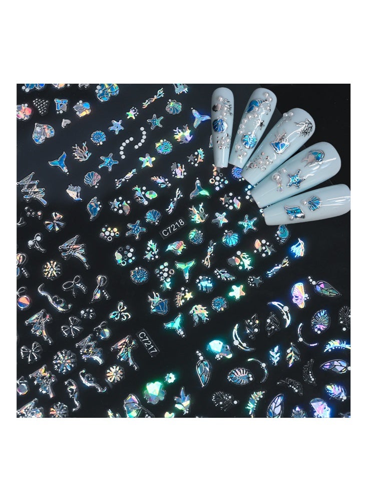 rocooart 20 Sheets Nail Art Stickers-3D Embossed Aurora Seashell Starfish Nail Art Stickers Decals Self-Adhesive 5D Ocean Theme Nail Supplies Nail Art Design Decoration Accessories - Image 5