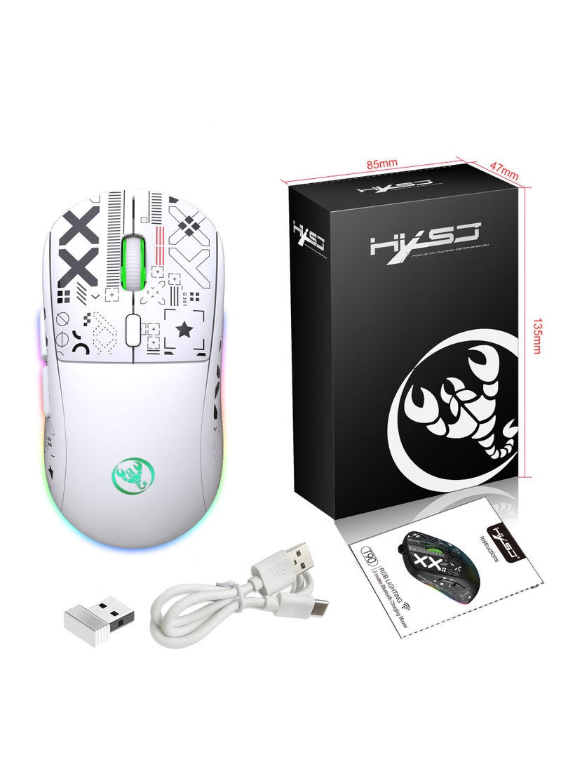 HXSJ NEW T90 Three-Mode 2.4G Water Transfer Wireless Mouse RGB Light-Emitting Wireless Game TYPE-C Charging Mouse