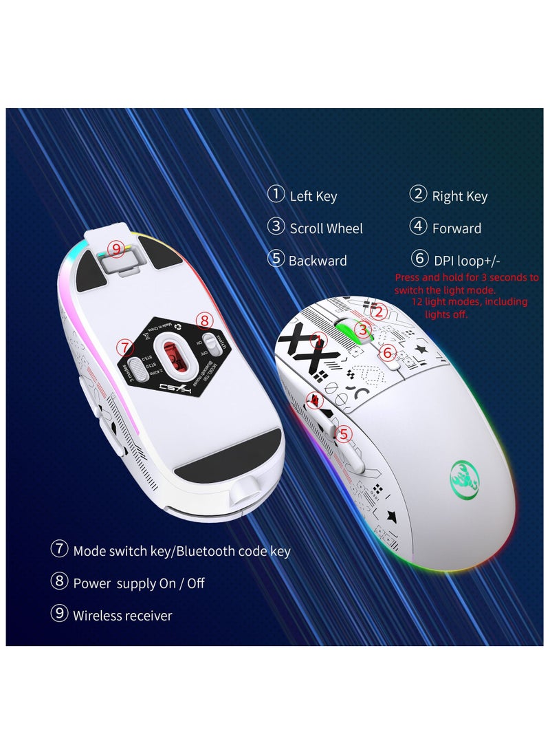 HXSJ NEW T90 Three-Mode 2.4G Water Transfer Wireless Mouse RGB Light-Emitting Wireless Game TYPE-C Charging Mouse